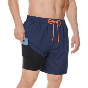 image:imageAmerican Trends Mens Swimsuits Mens Swim Trunks with Compression Liner Summer Beachwear Bathing Suit for MenNavy Blue