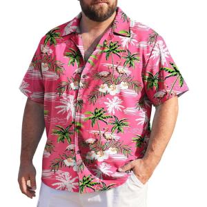 image:imageAmerican Trends Big and Tall Hawaiian Shirts for Men Short Sleeve Plus Size 4XL 5XL 6XL Relaxed Fit Vacation Beach WearPink Tropical Flamingo