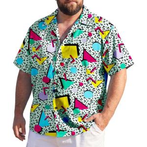 image:imageAmerican Trends Big and Tall Hawaiian Shirts for Men Short Sleeve Plus Size 4XL 5XL 6XL Relaxed Fit Vacation Beach WearRetro 80s Geometric