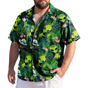 image:imageAmerican Trends Big and Tall Hawaiian Shirts for Men Short Sleeve Plus Size 4XL 5XL 6XL Relaxed Fit Vacation Beach WearTropical Green Alien