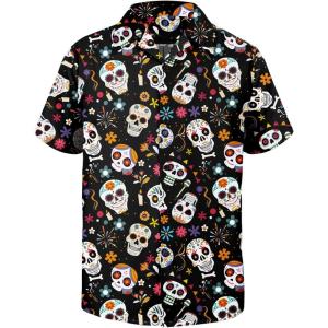 image:imageAmerican Trends Hawaiian Button Down Short Sleeve ShirtSugar Skull