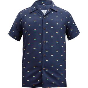 image:imageMens Hawaiian Shirt Floral Print Aloha Shirt Comfortable Novelty Button Down Shirts Casual Short Sleeve Beachwear for MenNavy With Rainbow Heart