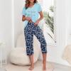 image:imageAmerican Trends 2 Pack Cotton Pajamas for Women Set Two Piece Short Sleeve Sleepwear Tops with Capri Pants Summer Pj SetB Dark Blue and White Cat