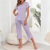 image:imageAmerican Trends 2 Pack Cotton Pajamas for Women Set Two Piece Short Sleeve Sleepwear Tops with Capri Pants Summer Pj SetPurple Star