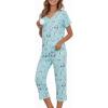 image:imageAmerican Trends 2 Pack Cotton Pajamas for Women Set Two Piece Short Sleeve Sleepwear Tops with Capri Pants Summer Pj SetC Bluegreen Owl