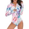 image:imageAmerican Trends Long Sleeve Swimsuits for Women One Piece Bathing Suit Surfing Rash Guard Modest Swimming Suit for WomenBlue Red Floral