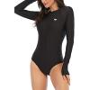 image:imageAmerican Trends Long Sleeve Swimsuits for Women One Piece Bathing Suit Surfing Rash Guard Modest Swimming Suit for WomenDark Black