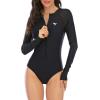 image:imageAmerican Trends Long Sleeve Swimsuits for Women One Piece Bathing Suit Surfing Rash Guard Modest Swimming Suit for WomenDark Black