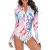 image:imageAmerican Trends Long Sleeve Swimsuits for Women One Piece Bathing Suit Surfing Rash Guard Modest Swimming Suit for WomenBlue Red Floral