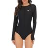 image:imageAmerican Trends Long Sleeve Swimsuits for Women One Piece Bathing Suit Surfing Rash Guard Modest Swimming Suit for WomenDark Black