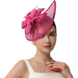 image:image2025 KentuckyDerby Fascinators Hats for Women Tea Party Hats Headwear Hair Clip for Wedding ChurchHot Pink