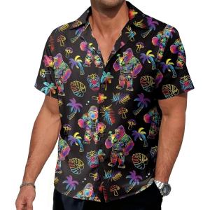 image:imageNeon Shirts for Men  Vibrant Print Short Sleeve Button Down Rave Outfit for Party Festivals amp VacationsNeon Bigfoot