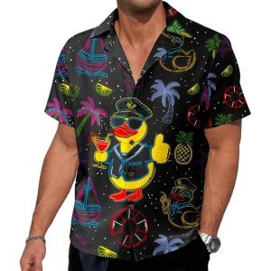 image:imageNeon Shirts for Men  Vibrant Print Short Sleeve Button Down Rave Outfit for Party Festivals amp VacationsNeon Duck