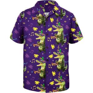 image:imageFunny Hawaiian Shirts for Men Short Sleeve Fun Beach Shirts Mens Casual Button Down Summer Vacation WearMardi Gras Gator