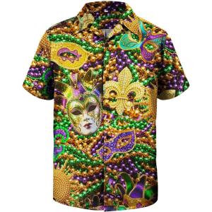 image:imageMens Hawaiian Shirt Floral Print Aloha Shirt Comfortable Novelty Button Down Shirts Casual Short Sleeve Beachwear for MenMardi Gras Masquerade