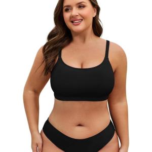 image:imageAmerican Trends Plus Size Bikini Top for Women Large Bust Swim Tops Sports Swim Bra with Strong SupportBlack