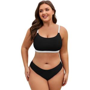 image:imageAmerican Trends Plus Size Bikini Top for Women Large Bust Swim Tops Sports Swim Bra with Strong SupportBlack and White