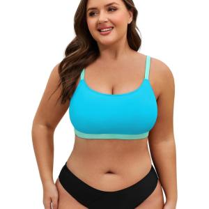 image:imageAmerican Trends Plus Size Bikini Top for Women Large Bust Swim Tops Sports Swim Bra with Strong SupportBlue and Green