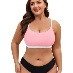 image:imageAmerican Trends Plus Size Bikini Top for Women Large Bust Swim Tops Sports Swim Bra with Strong SupportPink and White