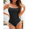 image:imageAmerican Trends One Piece Swimsuit Tummy Control Color Block Slimming Bathing Suit Spaghetti Strap Lace Up Back SwimwearBlack  White