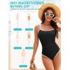 image:imageAmerican Trends One Piece Swimsuit Tummy Control Color Block Slimming Bathing Suit Spaghetti Strap Lace Up Back SwimwearBlack