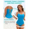 image:imageAmerican Trends One Piece Swimsuit Tummy Control Color Block Slimming Bathing Suit Spaghetti Strap Lace Up Back SwimwearBlue