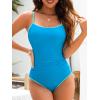 image:imageAmerican Trends One Piece Swimsuit Tummy Control Color Block Slimming Bathing Suit Spaghetti Strap Lace Up Back SwimwearBlue