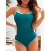 image:imageAmerican Trends One Piece Swimsuit Tummy Control Color Block Slimming Bathing Suit Spaghetti Strap Lace Up Back SwimwearPeacock Green