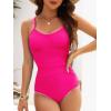 image:imageAmerican Trends Womens One Piece Swimsuit Tummy Control Slimming Bathing Suit Shell Stitch Color Block Cross Back SwimwearHot Pink