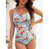 image:imageAmerican Trends Womens One Piece Swimsuit Tummy Control Slimming Bathing Suit Shell Stitch Color Block Cross Back SwimwearPink Blue Floral