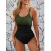 image:imageModest One Piece Swimsuit Women Tummy Control 2026 Long Torso Slimming Bathing Suit Cute Floral Swim SuitsC Green Black Splice