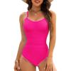 image:imageAmerican Trends Womens One Piece Swimsuit Tummy Control Slimming Bathing Suit Shell Stitch Color Block Cross Back SwimwearHot Pink