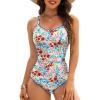 image:imageAmerican Trends Womens One Piece Swimsuit Tummy Control Slimming Bathing Suit Shell Stitch Color Block Cross Back SwimwearPink Blue Floral