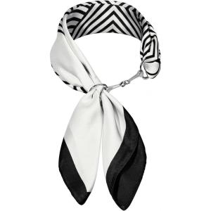 image:imageAmerican Trends Large Silk Scarf With Horsebit Ring Buckle2756 Neck Scarf With Clips Satin Hair Scarves For WomenBlack and White Stripes