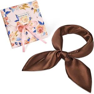 image:imageAmerican Trends Satin Scarf with Gift Pack235 Square Neck Scarf for women Lightweight Silk Hair Scarves for CasualPartyLight Coffee