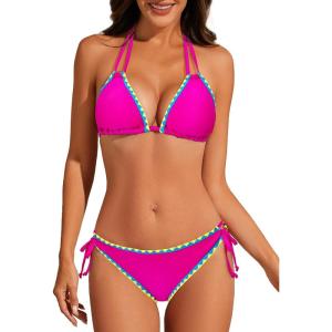 image:imageAmerican Trends Womens String Triangle Bikini Two Piece Bikini Sets for Women Sexy Swimsuit Halter Top Bathing SuitRose Pink