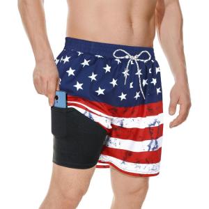 image:imageAmerican Trends Mens Swim Trunks 7 Inch with Compression Liner  Quick Dry UPF 50 Beach Bathing Suit for MenAmerican Flag