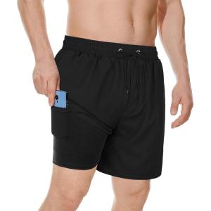 image:imageAmerican Trends Mens Swim Trunk with Liner Quickly Dry Mens Swimsuit Summer Mens Swimwear Board Shorts Black L