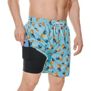 image:imageAmerican Trends Mens Swim Trunk with Liner Quickly Dry Mens Swimsuit Summer Mens Swimwear Board Shorts Pineapple Light Blue L