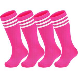 image:imageAmerican Trends 2 Pairs Kids Toddler Baseball Soccer Socks Youth Boy Girl Softball Football Tball Socks Knee High AccessoriesHot Pink White