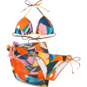 image:imageAmerican Trends Womens String Triangle Halter Bikini Set2 Piece SwimsuitAdjustable TiesRemovable PadsampQuickDry Fabric37 Colorful Graffiti
