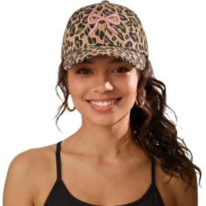 image:imageWomens Baseball Cap Trendy Leopard Print Embroidery Cotton Breathable Adjustable Cap for Outdoor amp GiftingPink Bow Embroidery