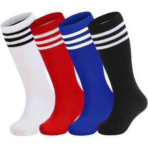image:imageAmerican Trends 4 Pairs Toddler Soccer Socks Kids Youth Baseball Football Softball Girls Boys Knee High SocksBlackWhite  WhiteBlack  RedWhite  BlueWhite