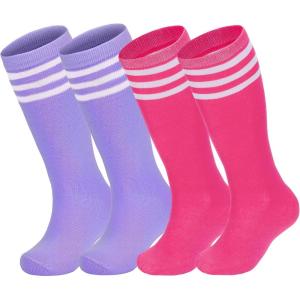 image:imageAmerican Trends 4 Pairs Toddler Soccer Socks Kids Youth Baseball Football Softball Girls Boys Knee High SocksPurpleWhite2  RoseWhite2