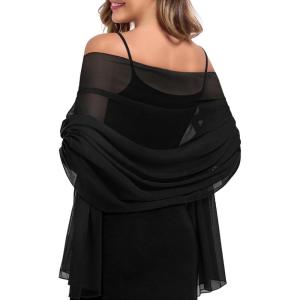 image:imageAmerican Trends Chiffon shawls and wraps for evening dresseslarge shawls for wedding bridal Bridesmaidslong scarf for womenBlack