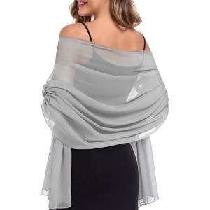 image:imageAmerican Trends Chiffon shawls and wraps for evening dresseslarge shawls for wedding bridal Bridesmaidslong scarf for womenLight Grey