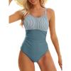 image:imageModest One Piece Swimsuit Women Tummy Control 2026 Long Torso Slimming Bathing Suit Cute Floral Swim SuitsC Blue White Slash