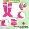 image:imageAmerican Trends 4 Pairs Kids Soccer Baseball Socks Youth Boys Girls Long Striped Socks with Soccer GiftsPurple  Pink  Hot Pink  Black