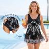 image:imageWomens Tummy Control Swimdress One Piece Swimsuits Modest VNeck Mesh Bathing Suits with Builtin BottomBlack