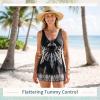 image:imageWomens Tummy Control Swimdress One Piece Swimsuits Modest VNeck Mesh Bathing Suits with Builtin BottomBlack